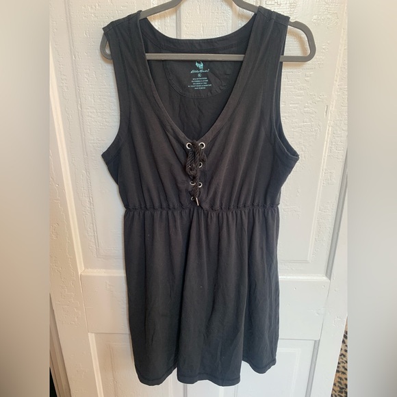 Eddie Bauer Charcoal Lace-Up Cotton Mini Dress XL - Picture 1 of 3
